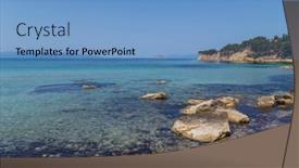  Presentation with greece blue - Presentation design consisting of coast-of-aegina-island background and a teal colored foreground