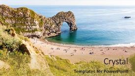 Presentation with holiday destination - Audience pleasing presentation theme consisting of coast of dorset uk- british backdrop and a yellow colored foreground