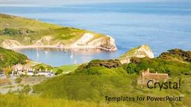  Presentation with holiday destination - PPT theme consisting of coast of dorset uk- british background and a gold colored foreground