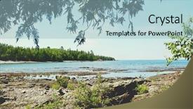  Presentation with rocky shore - Amazing PPT theme having coast of lake superior backdrop and a light blue colored foreground