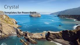  Presentation with winding bridge - Slide deck with coast-of-spain-the-island background and a light blue colored foreground