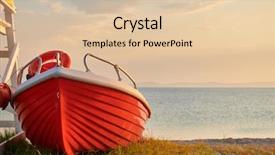  Presentation with boat - Colorful PPT layouts enhanced with coast protection - boat on beach in toroni backdrop and a lemonade colored foreground