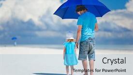  Presentation with hide - Presentation having coast protection - father and daughter at beach background and a light blue colored foreground
