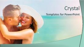  Presentation with shells beach summer holiday - Amazing slide deck having coast protection - middle aged couple together backdrop and a sky blue colored foreground