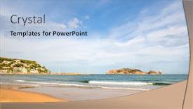  Presentation with coast - Presentation theme featuring coast-with-islands-and-harbor background and a light blue colored foreground