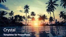  Presentation with tropical beach sunset - Beautiful slides featuring coastal - tropical beach with pool backdrop and a navy blue colored foreground
