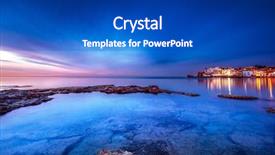  Presentation with glowing lights - Theme consisting of coastal city on sunset view background and a cobalt blue colored foreground