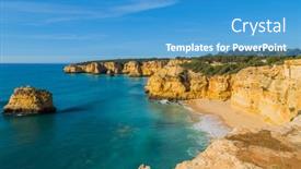  Presentation with coastal - Slide deck with coastal-cliffs-of-algarve-lagoa background and a teal colored foreground