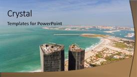  Presentation with far away - Slide deck with coastal engineering - new tall buildings under construction background and a light blue colored foreground