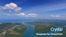  Presentation with strait - Slide set with coastal forest - aerial view on estuaries background and a ocean colored foreground