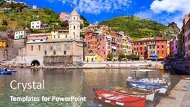  Presentation with coastal - PPT theme featuring coastal italy series- national park cinque terre and picturesque vernazza village in liguria background and a coral colored foreground