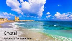  Presentation with sunset coast of the sea - Slide set featuring coastal landscape of calabria briatico background and a mint green colored foreground