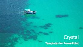  Presentation with coastal - Beautiful slide deck featuring coastal shipping - boat on transparent sea surface backdrop and a teal colored foreground