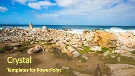  Presentation with ecotourism - Slide deck consisting of coastal stones boulders penguin colony background and a tawny brown colored foreground