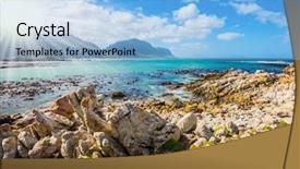  Presentation with ecotourism - Slide set featuring coastal stones boulders penguin colony background and a light blue colored foreground