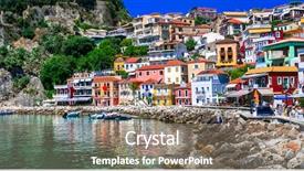  Presentation with coastal - Slides featuring coastal town parga in greece background and a gray colored foreground