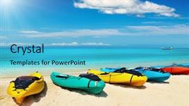  Presentation with thailand - Cool new slide set with coastal water - kayaks on the tropical beach backdrop and a light blue colored foreground