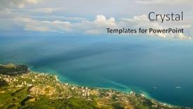  Presentation with sea port - Cool new slide deck with coastline-port-city backdrop and a light blue colored foreground