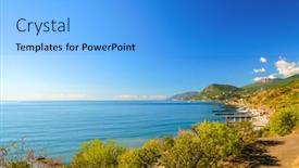  Presentation with sea port - Colorful presentation design enhanced with coastline-port-city backdrop and a light blue colored foreground