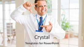  Presentation with medical smiling doctor - Presentation design with coat and id card badge background and a lemonade colored foreground