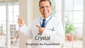  Presentation with medical smiling doctor - Cool new PPT layouts with coat and id card badge backdrop and a lemonade colored foreground