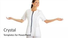  Presentation with female doctor - Cool new PPT theme with coat arms - female doctor or nurse isolated backdrop and a white colored foreground