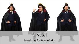  Presentation with young man wearing a hat - Slide deck having coat isolated on white background and a light gray colored foreground