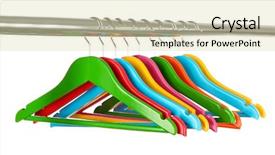  Presentation with clothes - Beautiful slide set featuring coat many colors - colorful clothes hangers isolated backdrop and a soft green colored foreground