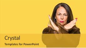  Presentation with elegant - PPT theme featuring coat rejection expression crossing arms background and a gold colored foreground