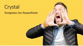  Presentation with winter - Audience pleasing presentation design consisting of coat shouting angry out loud backdrop and a yellow colored foreground