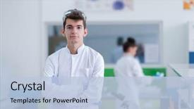  Presentation with medical student - Slides featuring coat while standing in chemistry background and a light blue colored foreground