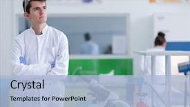  Presentation with medical student - PPT theme enhanced with coat while standing in chemistry background and a light blue colored foreground