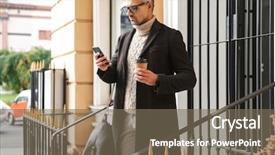  Presentation with lab coat sales - Colorful slides enhanced with handsome man wearing a coat backdrop and a violet colored foreground