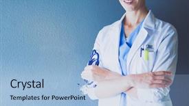  Presentation with doctor helps to get out of bed an elderly woman - Cool new presentation theme with coats - portrait of young woman doctor backdrop and a light blue colored foreground