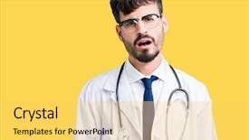  Presentation with hospital - Colorful slide deck enhanced with coats - young doctor man wearing hospital backdrop and a yellow colored foreground