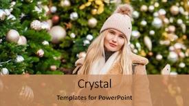  Presentation with street - Presentation theme enhanced with coats - happy beautiful blonde woman background and a  colored foreground