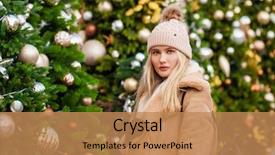  Presentation with street - Beautiful presentation theme featuring coats - happy beautiful blonde woman backdrop and a  colored foreground