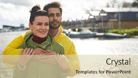  Presentation with coats - Presentation theme enhanced with coats standing together at seaport background and a lemonade colored foreground