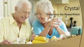  Presentation with ready to eat meal delivery - Beautiful PPT theme featuring cob - senior couple eating meal together backdrop and a coral colored foreground