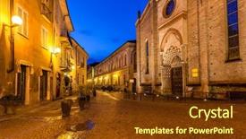  Presentation with church - Presentation having cobbled street between old church background and a tawny brown colored foreground