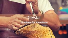  Presentation with craftsman - Audience pleasing slide deck consisting of cobbler-craftsman-fixing-leather-boot backdrop and a coral colored foreground