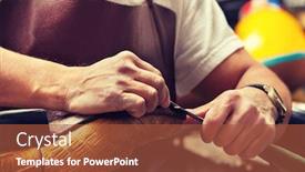  Presentation with craftsman - PPT theme featuring cobbler-craftsman-fixing-leather-boot background and a red colored foreground