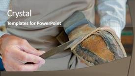  Presentation with shoe - Presentation theme having cobbler mending sole of shoe background and a gray colored foreground
