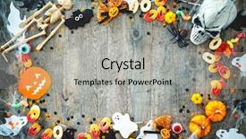  Presentation with skeleton - Audience pleasing slides consisting of cobweb - halloween holiday background with skull backdrop and a light gray colored foreground