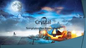  Presentation with spooky - Presentation theme enhanced with cobweb - spooky halloween pumpkin on wooden background and a light blue colored foreground
