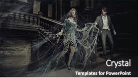  Presentation with old couple - Colorful PPT theme enhanced with cobweb - young couple in an old backdrop and a dark gray colored foreground