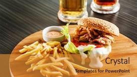  Presentation with burger fries - Slide set with coca cola - burger with french fries background and a gold colored foreground