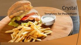  Presentation with burger fries - Beautiful slide set featuring coca cola - burger with french fries backdrop and a gold colored foreground