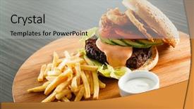  Presentation with burger fries - Slide set having coca cola - burger with french fries background and a light gray colored foreground