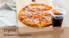  Presentation with italian food about pizza - Colorful presentation theme enhanced with cocacola - fast food italian kitchen backdrop and a coral colored foreground
